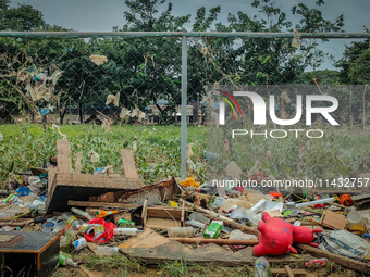 Plastic wastes are being left beside the river in Marikina City, Philippines, on July 25, 2024, after the massive flood in Metro Manila due...