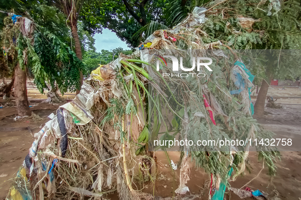 Plastic wastes are being left beside the river in Marikina City, Philippines, on July 25, 2024, after the massive flood in Metro Manila due...