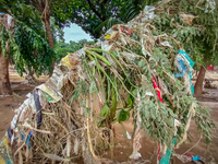 Plastic wastes are being left beside the river in Marikina City, Philippines, on July 25, 2024, after the massive flood in Metro Manila due...