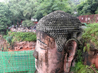 Tourists are visiting the Leshan Giant Buddha scenic spot in Leshan, China, on July 25, 2024. (