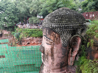 Tourists are visiting the Leshan Giant Buddha scenic spot in Leshan, China, on July 25, 2024. (