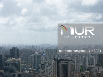 Dark clouds are forming above the sky in Shanghai, China, on July 25, 2024, as Typhoon Gaemi is heading toward China (