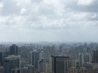 Dark clouds are forming above the sky in Shanghai, China, on July 25, 2024, as Typhoon Gaemi is heading toward China (