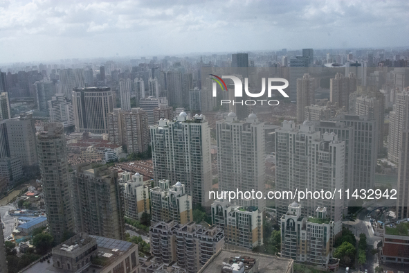 Dark clouds are forming above the sky in Shanghai, China, on July 25, 2024, as Typhoon Gaemi is heading toward China 