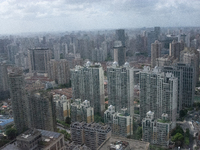 Dark clouds are forming above the sky in Shanghai, China, on July 25, 2024, as Typhoon Gaemi is heading toward China (