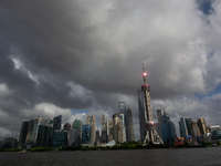 Dark clouds are forming above the Huangpu River in Shanghai, China, on July 25, 2024, as Typhoon Gaemi is heading toward China (