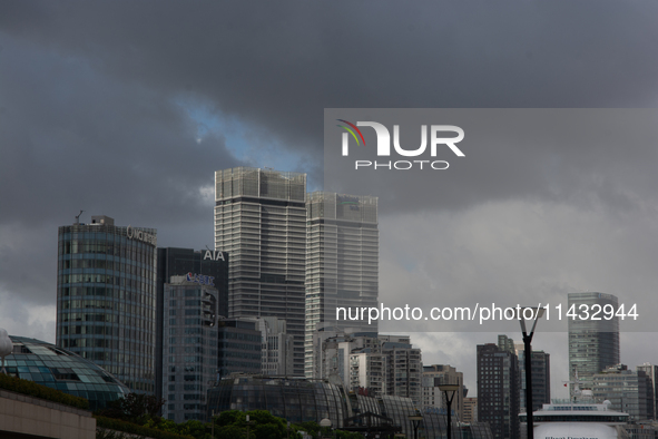 Dark clouds are forming above the Huangpu River in Shanghai, China, on July 25, 2024, as Typhoon Gaemi is heading toward China 