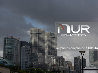 Dark clouds are forming above the Huangpu River in Shanghai, China, on July 25, 2024, as Typhoon Gaemi is heading toward China (