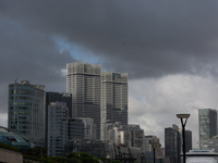 Dark clouds are forming above the Huangpu River in Shanghai, China, on July 25, 2024, as Typhoon Gaemi is heading toward China (