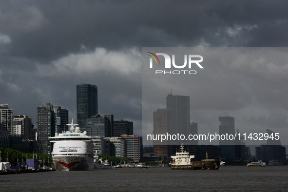 Dark clouds are forming above the Huangpu River in Shanghai, China, on July 25, 2024, as Typhoon Gaemi is heading toward China 