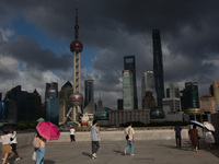 Dark clouds are forming above the Huangpu River in Shanghai, China, on July 25, 2024, as Typhoon Gaemi is heading toward China (