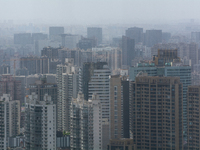 Dark clouds are appearing above the sky in Shanghai, China, on July 25, 2024, as Typhoon Gaemi is heading toward China (