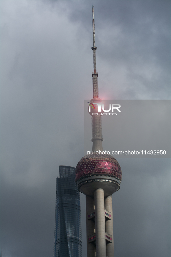 Dark clouds are forming above the Huangpu River in Shanghai, China, on July 25, 2024, as Typhoon Gaemi is heading toward China 