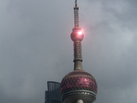 Dark clouds are forming above the Huangpu River in Shanghai, China, on July 25, 2024, as Typhoon Gaemi is heading toward China (