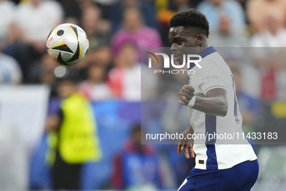 Bukayo Saka right winger of England and Arsenal FC during the UEFA EURO 2024 semi-final match between Netherlands and England at Football St...