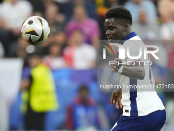 Bukayo Saka right winger of England and Arsenal FC during the UEFA EURO 2024 semi-final match between Netherlands and England at Football St...