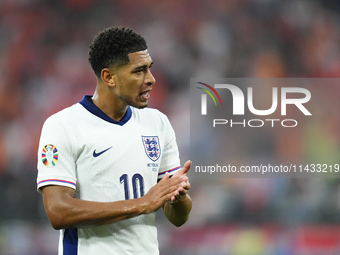 Jude Bellingham attacking midfield of England and Real Madrid during the UEFA EURO 2024 semi-final match between Netherlands and England at...