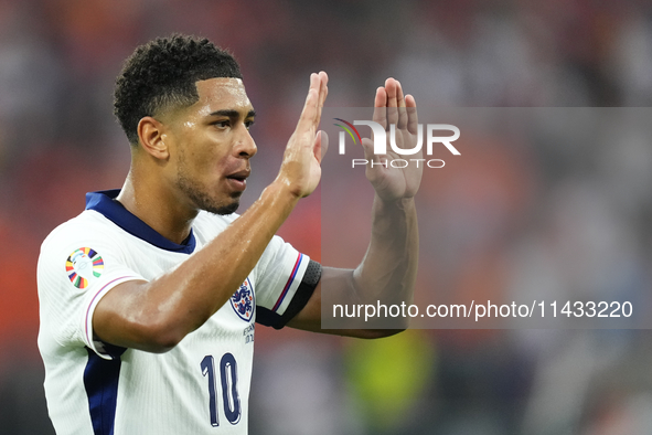 Jude Bellingham attacking midfield of England and Real Madrid during the UEFA EURO 2024 semi-final match between Netherlands and England at...