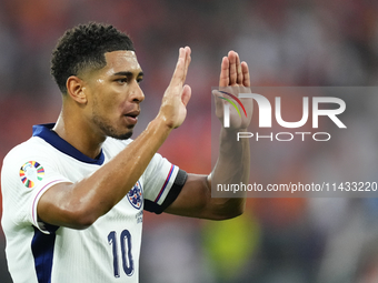 Jude Bellingham attacking midfield of England and Real Madrid during the UEFA EURO 2024 semi-final match between Netherlands and England at...