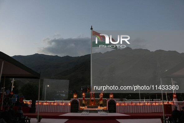 A view is showing the illuminated war memorial during the ''Vijay Diwas'' or Victory Day celebration in Drass, about 160 km (99 miles) east...