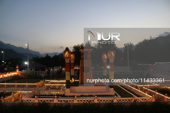 A view is showing the illuminated war memorial during the ''Vijay Diwas'' or Victory Day celebration in Drass, about 160 km (99 miles) east...