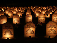 A view is showing the illuminated war memorial during the ''Vijay Diwas'' or Victory Day celebration in Drass, about 160 km (99 miles) east...