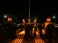 A view is showing the illuminated war memorial during the ''Vijay Diwas'' or Victory Day celebration in Drass, about 160 km (99 miles) east...