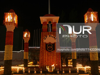 A view is showing the illuminated war memorial during the ''Vijay Diwas'' or Victory Day celebration in Drass, about 160 km (99 miles) east...