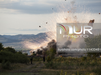 An explosion and fire are occurring in firework warehouses near the village of Elin Pelin Station, 30 kilometers from Sofia, Bulgaria, on Ju...