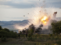 An explosion and fire are occurring in firework warehouses near the village of Elin Pelin Station, 30 kilometers from Sofia, Bulgaria, on Ju...