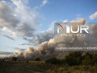 An explosion and fire are occurring in firework warehouses near the village of Elin Pelin Station, 30 kilometers from Sofia, Bulgaria, on Ju...