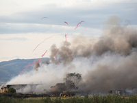 An explosion and fire are occurring in firework warehouses near the village of Elin Pelin Station, 30 kilometers from Sofia, Bulgaria, on Ju...