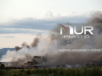 An explosion and fire are occurring in firework warehouses near the village of Elin Pelin Station, 30 kilometers from Sofia, Bulgaria, on Ju...