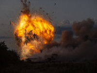 An explosion and fire are occurring in firework warehouses near the village of Elin Pelin Station, 30 kilometers from Sofia, Bulgaria, on Ju...