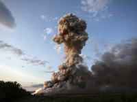 An explosion and fire are occurring in firework warehouses near the village of Elin Pelin Station, 30 kilometers from Sofia, Bulgaria, on Ju...