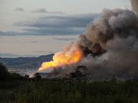 An explosion and fire are occurring in firework warehouses near the village of Elin Pelin Station, 30 kilometers from Sofia, Bulgaria, on Ju...