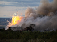 An explosion and fire are occurring in firework warehouses near the village of Elin Pelin Station, 30 kilometers from Sofia, Bulgaria, on Ju...