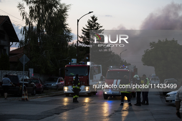 An explosion and fire are occurring in firework warehouses near the village of Elin Pelin Station, 30 kilometers from Sofia, Bulgaria, on Ju...