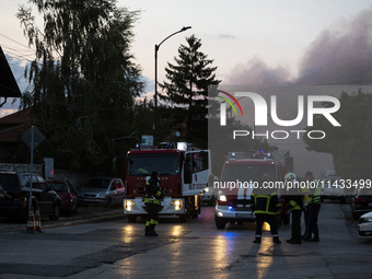 An explosion and fire are occurring in firework warehouses near the village of Elin Pelin Station, 30 kilometers from Sofia, Bulgaria, on Ju...