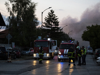 An explosion and fire are occurring in firework warehouses near the village of Elin Pelin Station, 30 kilometers from Sofia, Bulgaria, on Ju...