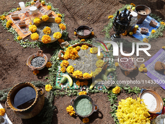 A view is showing an offering for a pre-Hispanic ceremony to Mother Earth during the presentation of the strategic project for the conservat...