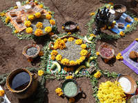 A view is showing an offering for a pre-Hispanic ceremony to Mother Earth during the presentation of the strategic project for the conservat...