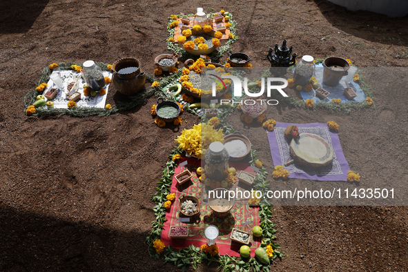 A view is showing an offering for a pre-Hispanic ceremony to Mother Earth during the presentation of the strategic project for the conservat...