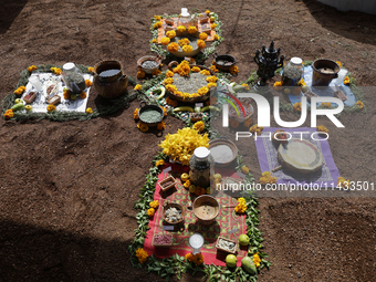 A view is showing an offering for a pre-Hispanic ceremony to Mother Earth during the presentation of the strategic project for the conservat...