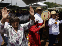 They are performing a pre-Hispanic ceremony to Mother Earth during the presentation of the strategic project for the conservation of the Cem...