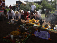 They are performing a pre-Hispanic ceremony to Mother Earth during the presentation of the strategic project for the conservation of the Cem...