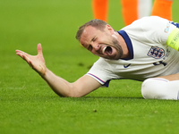 Harry Kane centre-forward of England and Bayern Munich lies injured on the pitch during the UEFA EURO 2024 semi-final match between Netherla...