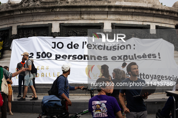 Several hundred people are gathering at Place de la Republique, in Paris, France, on July 25, 2024, to denounce the social and environmental...