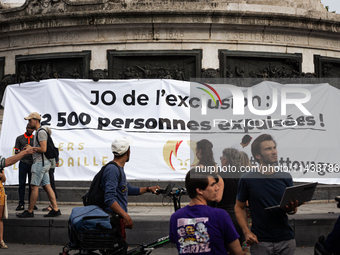 Several hundred people are gathering at Place de la Republique, in Paris, France, on July 25, 2024, to denounce the social and environmental...