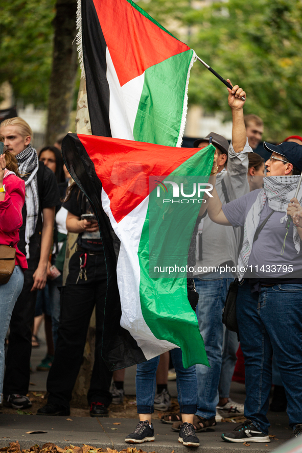 Several hundred people are gathering at Place de la Republique, in Paris, France, on July 25, 2024, to denounce the social and environmental...